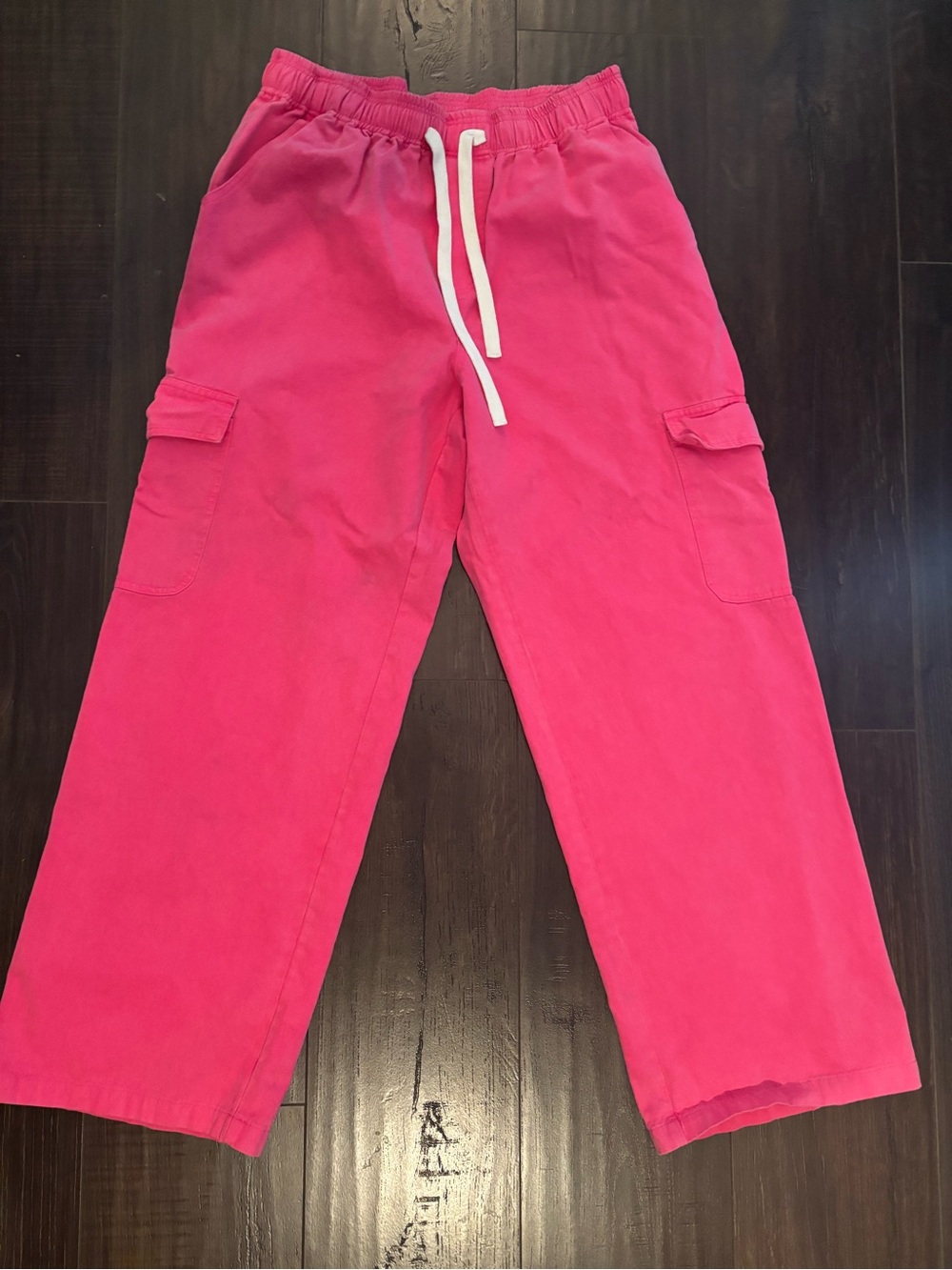 Wide-Leg Cargo Pants in Bright Pink with Drawstring Waist